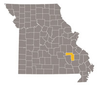 Map of Missouri highlighting Iron County