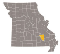 Map of Missouri highlighting Reynolds County
