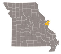 Map of Missouri highlighting St. Louis County