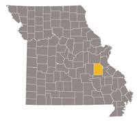 Missouri map with Washington county highlighted.
