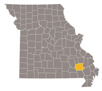 Missouri map with Wayne county highlighted.