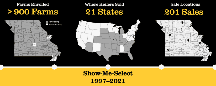 Missouri Show-Me-Select farms enrolled, purchaser states and sale locations; select to view larger image.