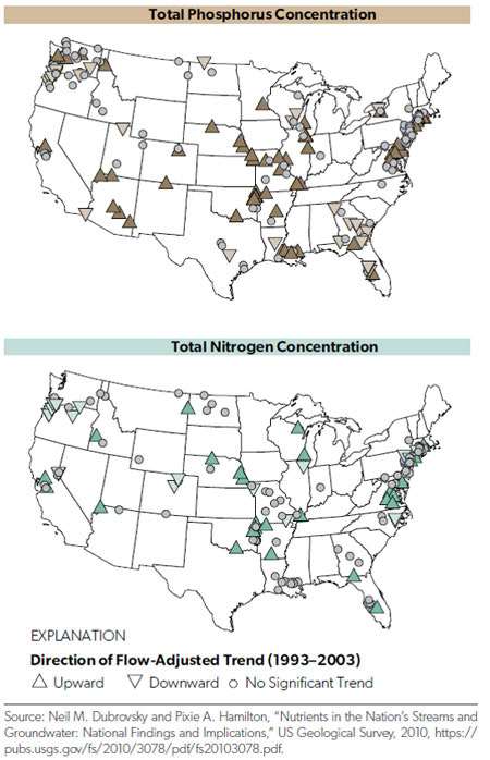 Measured phosphorus and nitrogen concentrations in U.S. waters