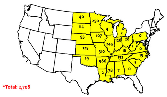 Map of final dicamba related injury investigations