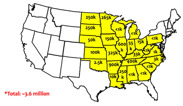 Map of final dicamba-related injury investigations estimated