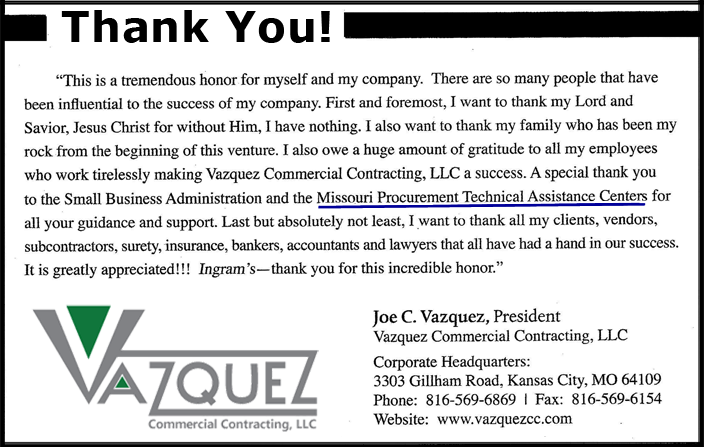 Vazquez ad in Ingram's magazine