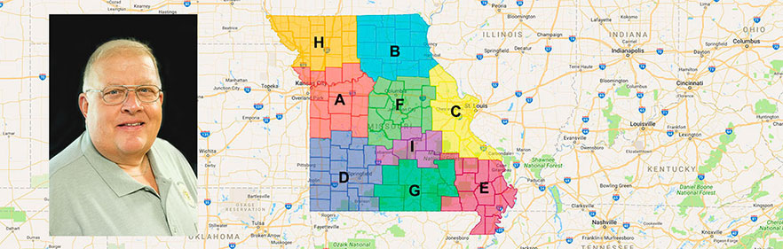 Missouri region map with Mark Arnold portrait
