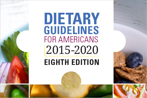 Cover of Dietary Guidelines for Americans publication, showing colorful, healthy foods