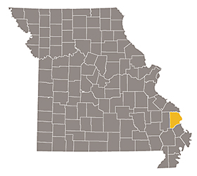 Map of Missouri with Cape Girardeau county highlighted.