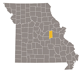 Map of Missouri with Gasconade county highlighted.