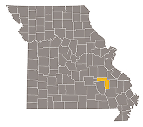 Map of Missouri with Iron county highlighted.