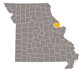 Map of Missouri with Lincoln county highlighted.