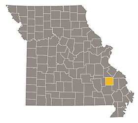 Map of Missouri with Madison county highlighted.