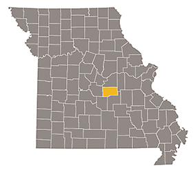 Map of Missouri with Maries county highlighted.