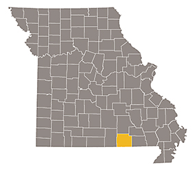 Map of Missouri with Oregon county highlighted.