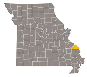 Map of Missouri with Perry county highlighted.