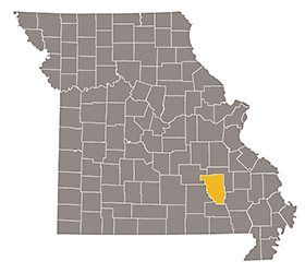 Map of Missouri with Reynolds county highlighted.