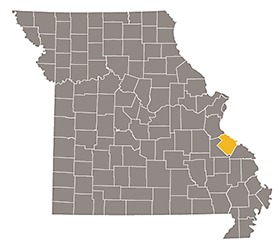 Map of Missouri with Ste. Genevieve county highlighted.