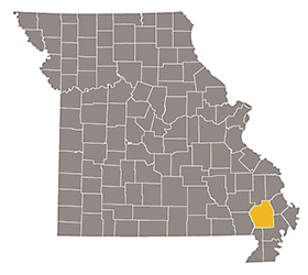 Map of Missouri with Stoddard county highlighted.