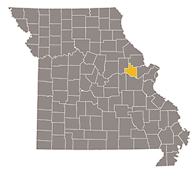 Map of Missouri with Warren county highlighted.