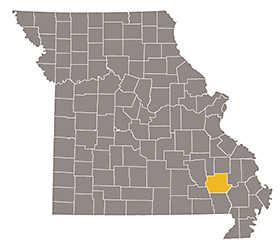 Map of Missouri with Wayne county highlighted.