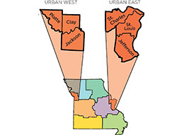 Link to a map of MU Extension's east and west urban regions