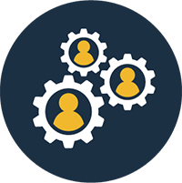 People and gears icon to represent collaborating