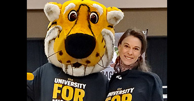 Jennifer Eldridge Houser with Truman the Tiger