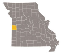 Missouri map with Bates County highlighted.