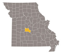 Map of Missouri highlighting Camden County