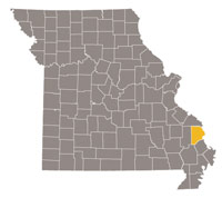 Missouri map with Cape Girardeau county highlighted