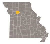 Missouri map with Carroll county highlighted