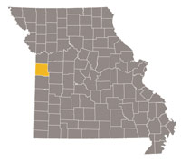 Missouri map with Cass county highlighted