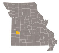 Missouri map with Cedar county highlighted