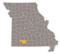 Missouri map with Christian county highlighted
