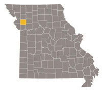 Missouri map with Clinton county highlighted