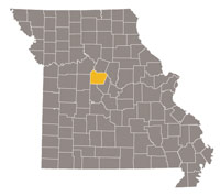 Missouri map with Cooper county highlighted