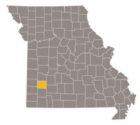 Missouri map with Dade county highlighted