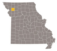 Missouri map with DeKalb county highlighted