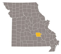 Missouri map with Dent county highlighted