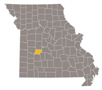 Missouri map with Hickory county highlighted