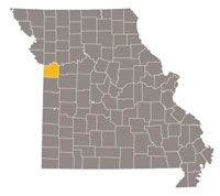 Missouri map with Jackson county highlighted