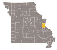 Missouri map with Jefferson county highlighted