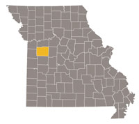 Missouri map with Johnson county highlighted