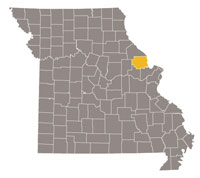Missouri map with Lincoln county highlighted