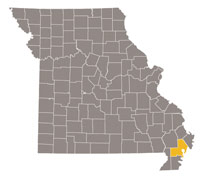 Missouri map with New Madrid County highlighted.