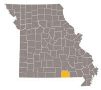 Missouri map with Oregon County highlighted.