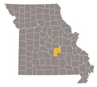 Missouri map with Phelps county highlighted