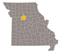 Missouri map with Saline county highlighted
