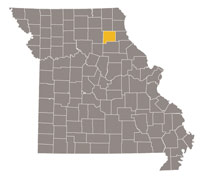 Missouri map with Shelby County highlighted.